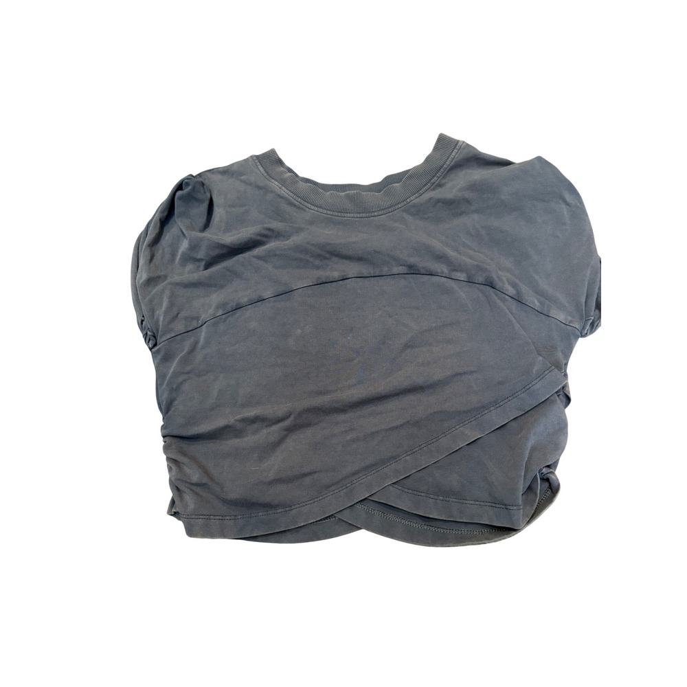 FP Movement Free People Charcoal Gray Crossover Hem Cropped Tee Shirt Large